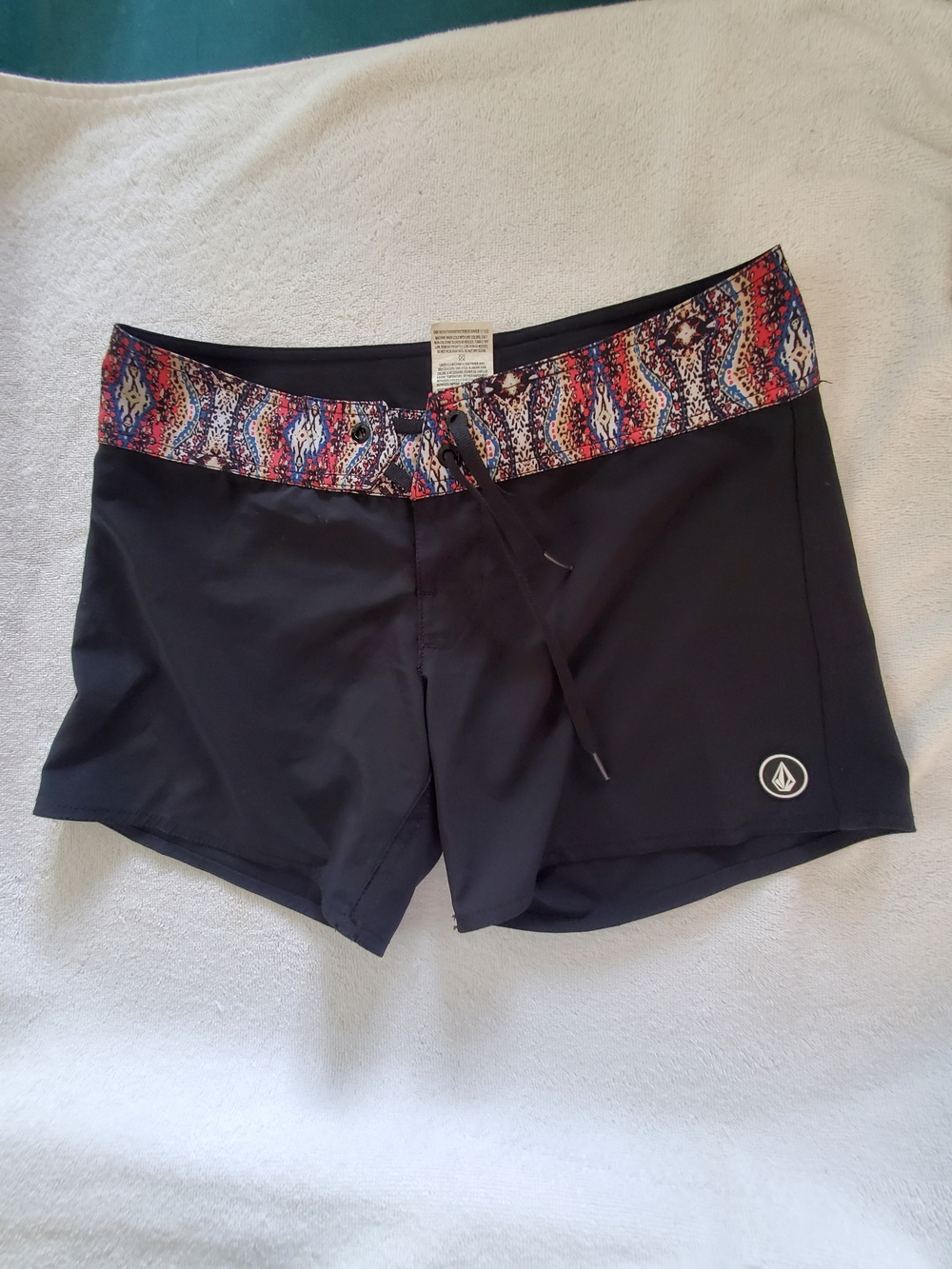 Volcom Black Athletic Shorts with Multicolor Patterned Waistband
